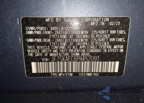 2023 Subaru Forester Premium z USA, uszkodzony, nr VIN JF2SKAEC6PH452091